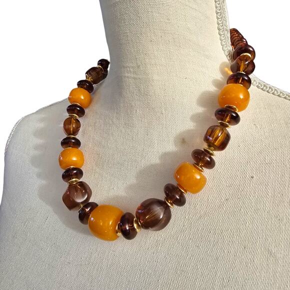 Necklace Brown Orange Yellow Beaded Butterscotch Vintage Style 18" SKU2365 - Picture 3 of 8